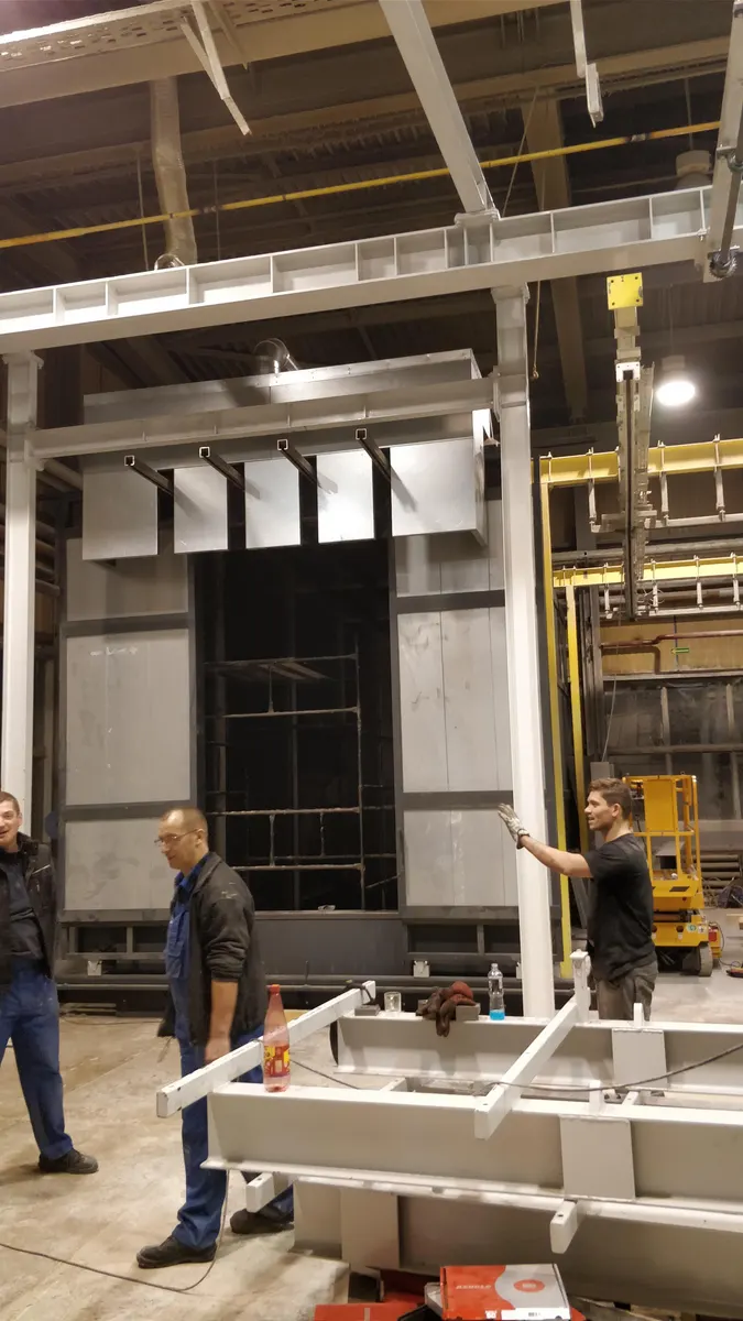 Paint booth assembly in a large production hall